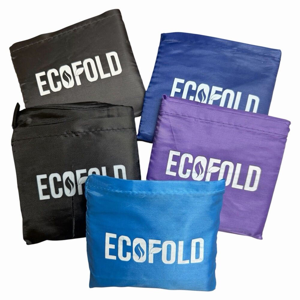 Pack of 5 Eco Fold Shopping Tote Grocery Bags Self Folding Lightweight